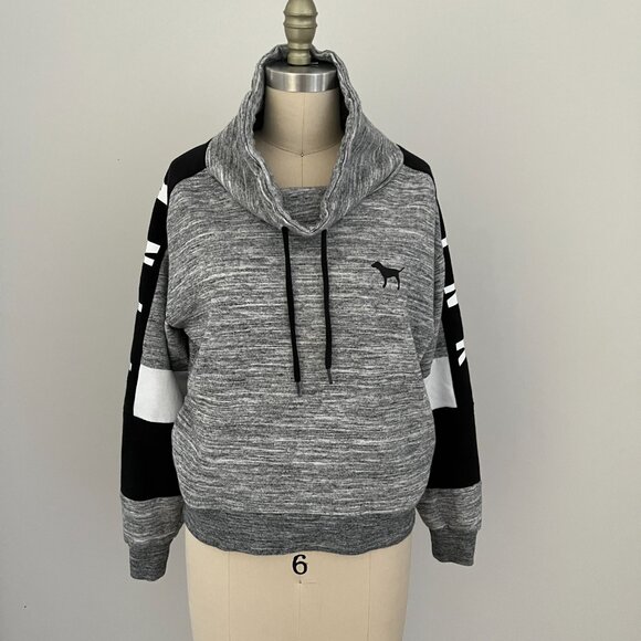 Victoria's Secret PINK Grey Funnel Cowl Neck Pullover Sweatshirt Womens Size XS - Picture 5 of 9